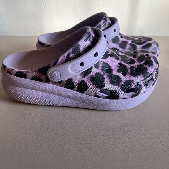 Kids Crocs Classic Animal Cutie Girls Purple Leopard Platform Clog Size J5 - Picture 2 of 16